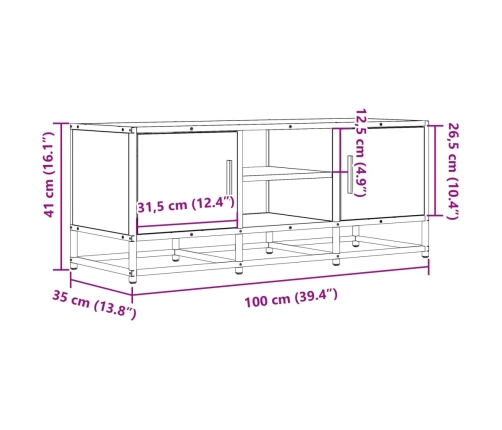 Mueble de TV madera de ingeniería y metal negro 100x35x41 cm