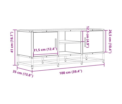 Mueble TV metal y madera ingeniería roble Sonoma 100x35x41 cm