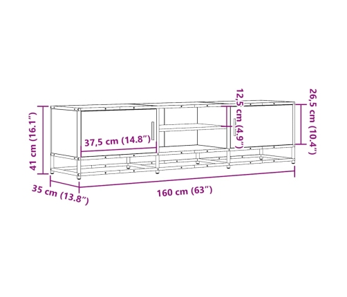 Mueble de TV madera de ingeniería y metal negro 160x35x41 cm