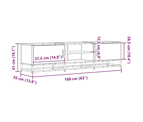 Mueble TV metal y madera ingeniería roble Sonoma 160x35x41 cm