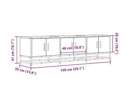 Mueble de TV madera de ingeniería y metal negro 150x35x41 cm