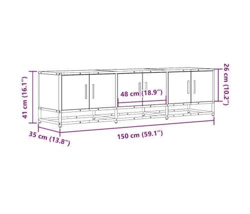 Mueble TV metal y madera ingeniería roble humo 150x35x41 cm