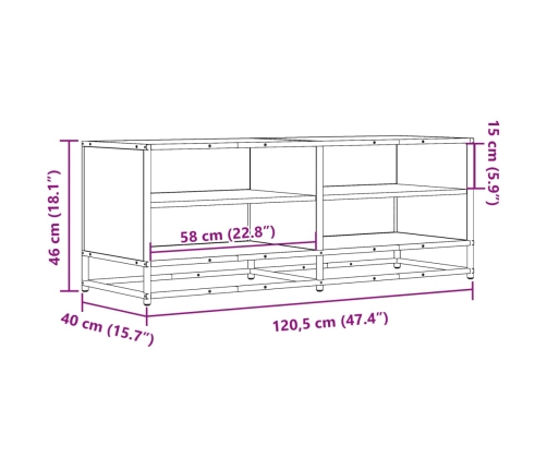 Mueble de TV madera de ingeniería y metal negro 120,5x40x46 cm