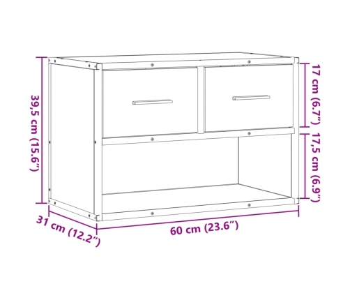 Mueble de TV madera y metal roble ahumado 60x31x39,5 cm