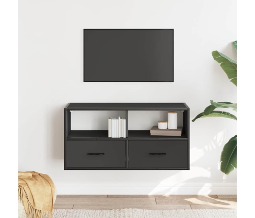 Mueble de TV metal y madera de ingeniería negro 80x31x39,5 cm