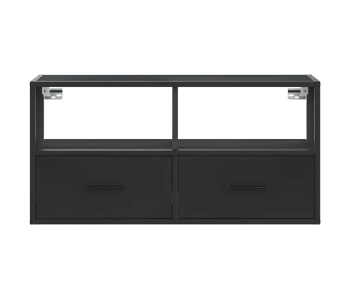 Mueble de TV metal y madera de ingeniería negro 80x31x39,5 cm