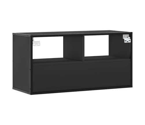 Mueble de TV metal y madera de ingeniería negro 80x31x39,5 cm