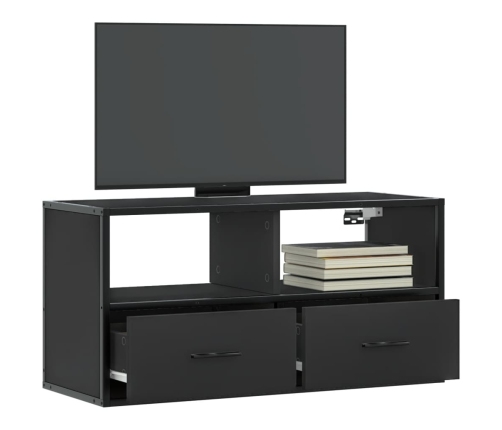 Mueble de TV metal y madera de ingeniería negro 80x31x39,5 cm