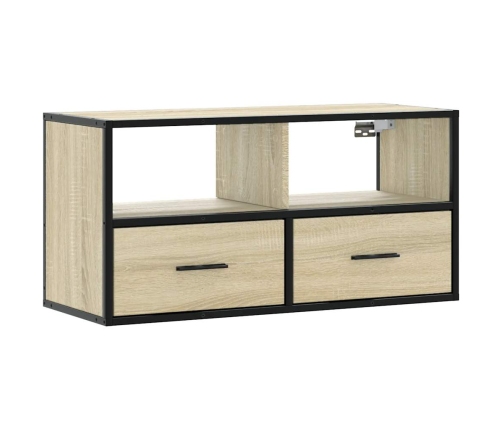 Mueble TV madera ingeniería y metal roble Sonoma 80x31x39,5 cm