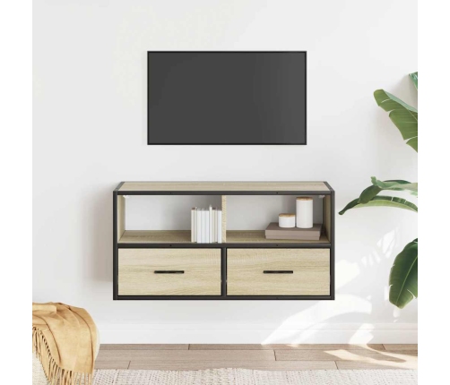 Mueble TV madera ingeniería y metal roble Sonoma 80x31x39,5 cm