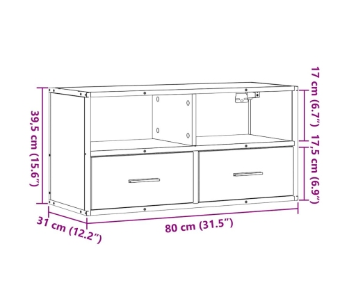 Mueble TV madera ingeniería y metal roble Sonoma 80x31x39,5 cm