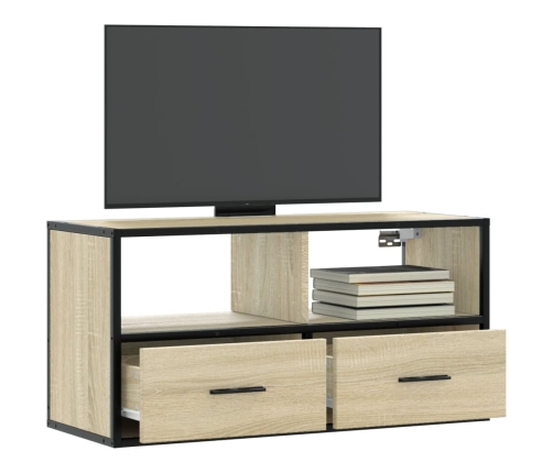 Mueble TV madera ingeniería y metal roble Sonoma 80x31x39,5 cm