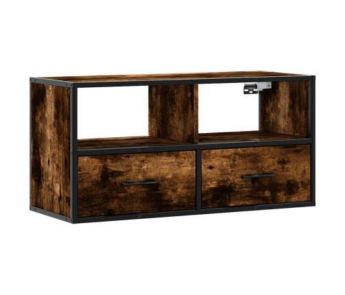 Mueble TV metal y madera contrachapada roble humo 80x31x39,5 cm