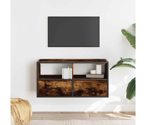 Mueble TV metal y madera contrachapada roble humo 80x31x39,5 cm