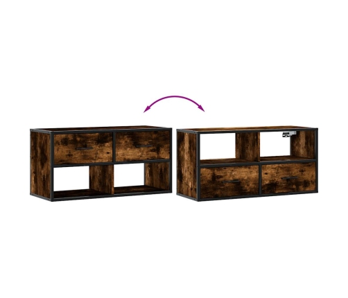 Mueble TV metal y madera contrachapada roble humo 80x31x39,5 cm