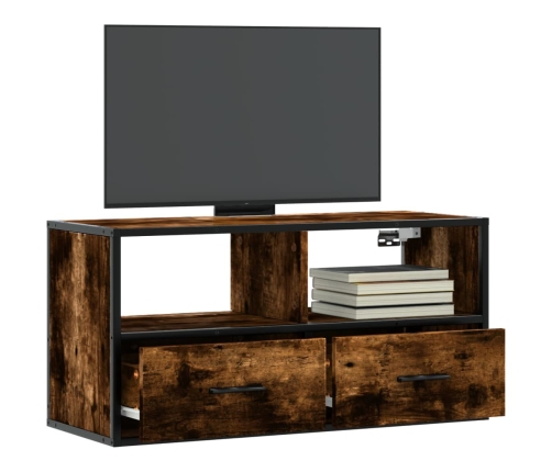 Mueble TV metal y madera contrachapada roble humo 80x31x39,5 cm