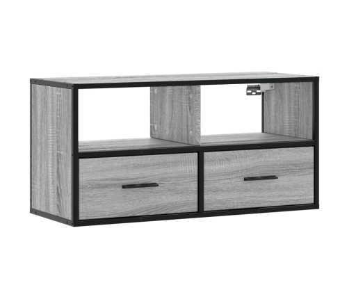 Mueble TV madera ingeniería y metal roble ahumado 80x31x39,5 cm