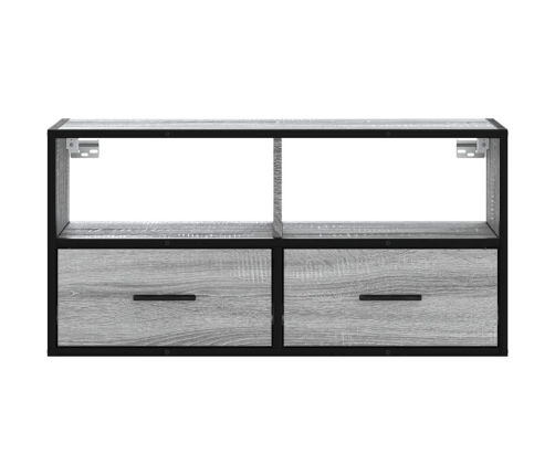 Mueble TV madera ingeniería y metal roble ahumado 80x31x39,5 cm