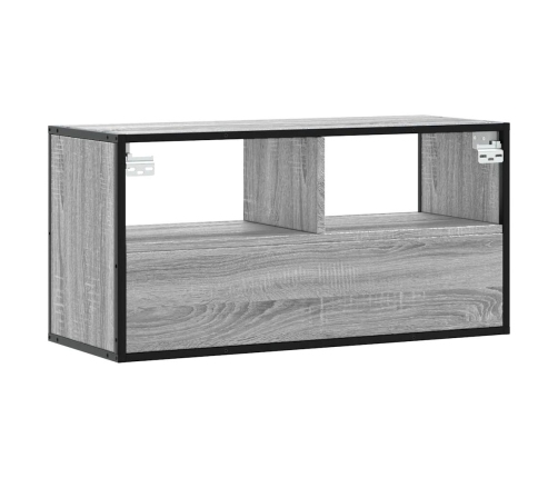 Mueble TV madera ingeniería y metal roble ahumado 80x31x39,5 cm