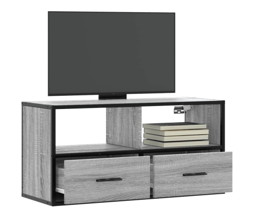 Mueble TV madera ingeniería y metal roble ahumado 80x31x39,5 cm