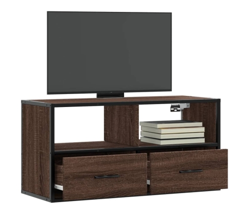 Mueble TV madera ingeniería y metal marrón roble 80x31x39,5 cm