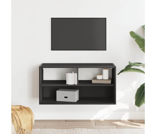 Mueble de TV metal y madera de ingeniería negro 80x31x39,5 cm