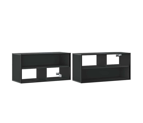 Mueble de TV metal y madera de ingeniería negro 80x31x39,5 cm