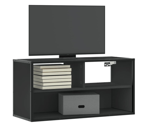 Mueble de TV metal y madera de ingeniería negro 80x31x39,5 cm