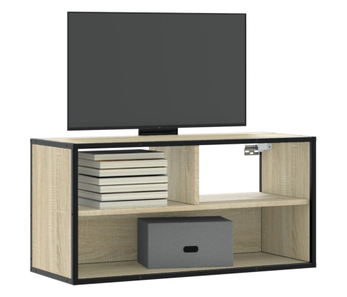 Mueble TV madera ingeniería y metal roble Sonoma 80x31x39,5 cm