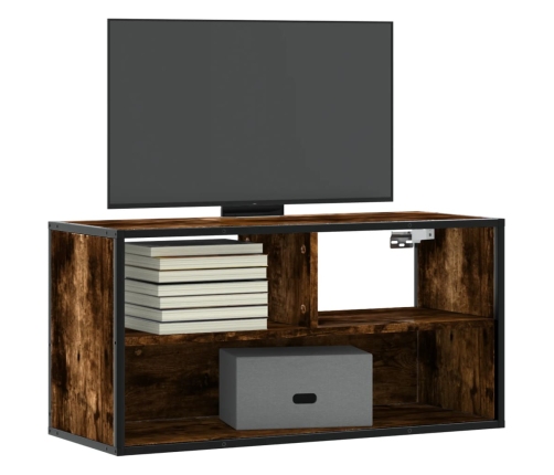 Mueble TV metal y madera contrachapada roble humo 80x31x39,5 cm