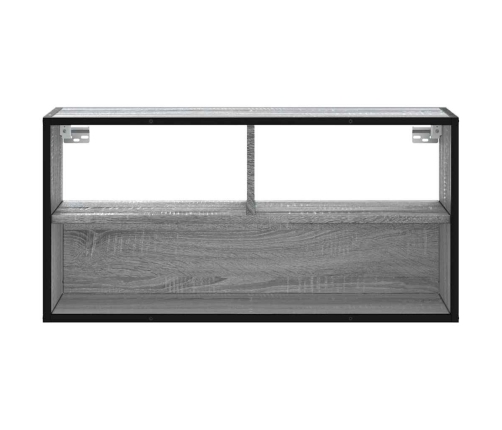 Mueble TV madera ingeniería y metal roble ahumado 80x31x39,5 cm