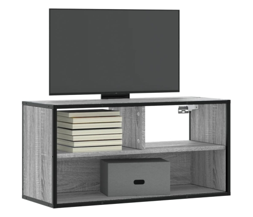 Mueble TV madera ingeniería y metal roble ahumado 80x31x39,5 cm