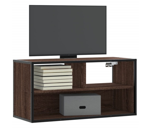 Mueble TV madera ingeniería y metal marrón roble 80x31x39,5 cm