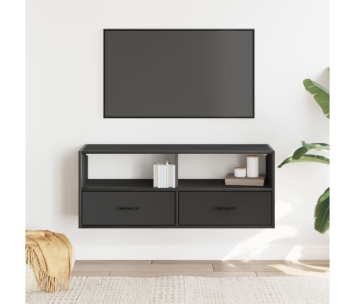 Mueble de TV madera de ingeniería y metal negro 100x31x39,5 cm