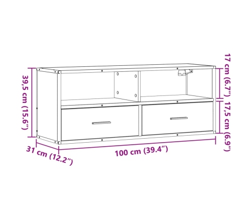 Mueble de TV madera de ingeniería y metal negro 100x31x39,5 cm