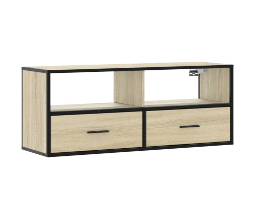 Mueble TV madera ingeniería y metal roble Sonoma 100x31x39,5 cm