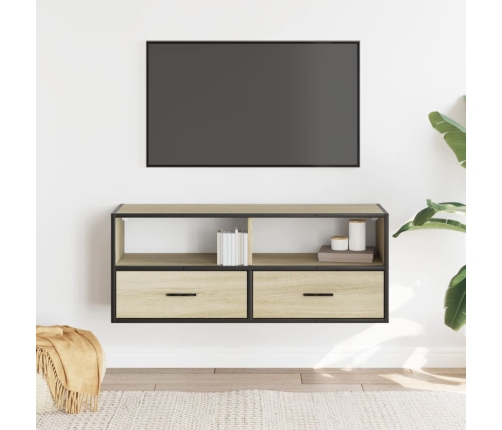 Mueble TV madera ingeniería y metal roble Sonoma 100x31x39,5 cm