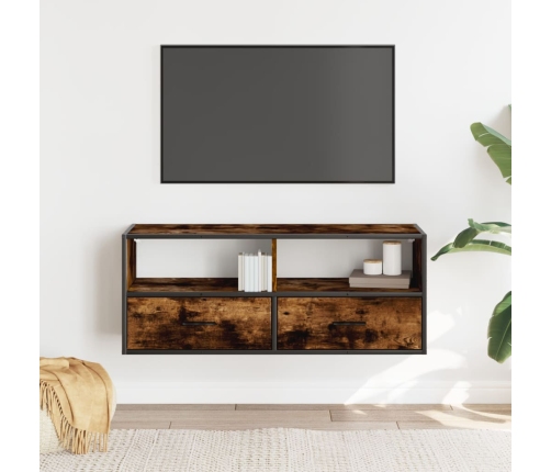 Mueble TV metal y madera contrachapada roble humo 100x31x39,5cm