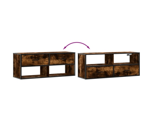 Mueble TV metal y madera contrachapada roble humo 100x31x39,5cm