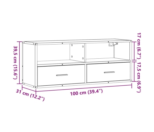 Mueble TV metal y madera contrachapada roble humo 100x31x39,5cm