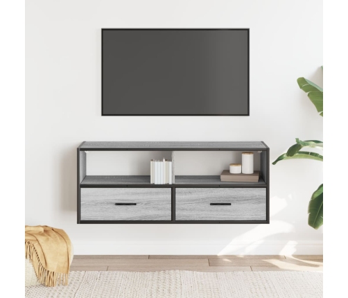 Mueble de TV madera y metal roble ahumado 100x31x39,5 cm