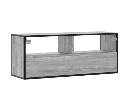 Mueble de TV madera y metal roble ahumado 100x31x39,5 cm