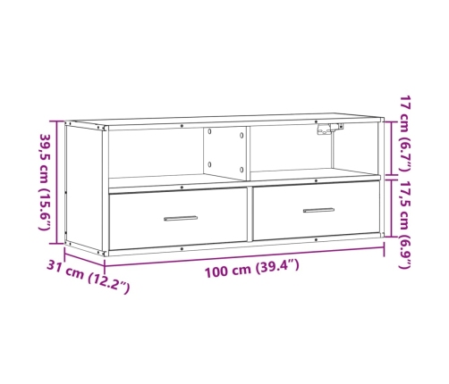 Mueble de TV madera y metal roble ahumado 100x31x39,5 cm