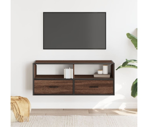 Mueble TV madera ingeniería y metal marrón roble 100x31x39,5 cm