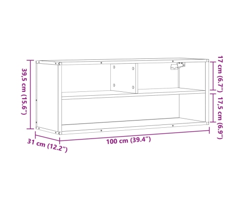 Mueble de TV madera de ingeniería y metal negro 100x31x39,5 cm