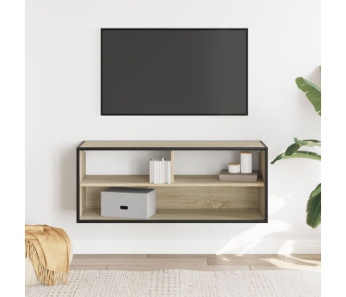 Mueble TV madera ingeniería y metal roble Sonoma 100x31x39,5 cm