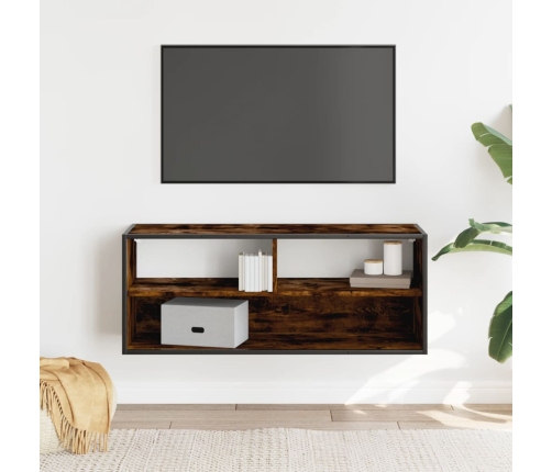 Mueble TV metal y madera contrachapada roble humo 100x31x39,5cm