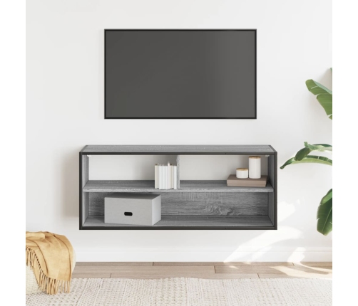 Mueble de TV madera y metal roble ahumado 100x31x39,5 cm