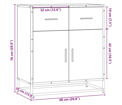 Aparador de madera de ingeniería negro 68x35x76 cm