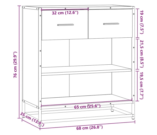 Aparador madera ingeniería roble marrón 68x35x76 cm